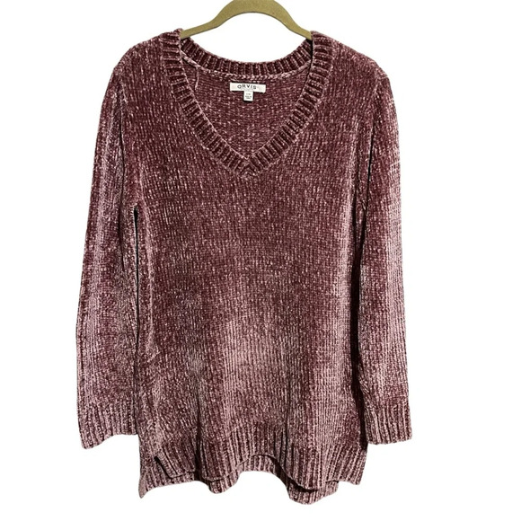 Orvis Sweater Womens L Pink Chenille V Neck Pullover Comfy Cozy - Picture 1 of 8